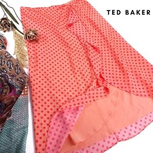 Ted Baker Coral Orange Dotted Silk Skirt Sz 4